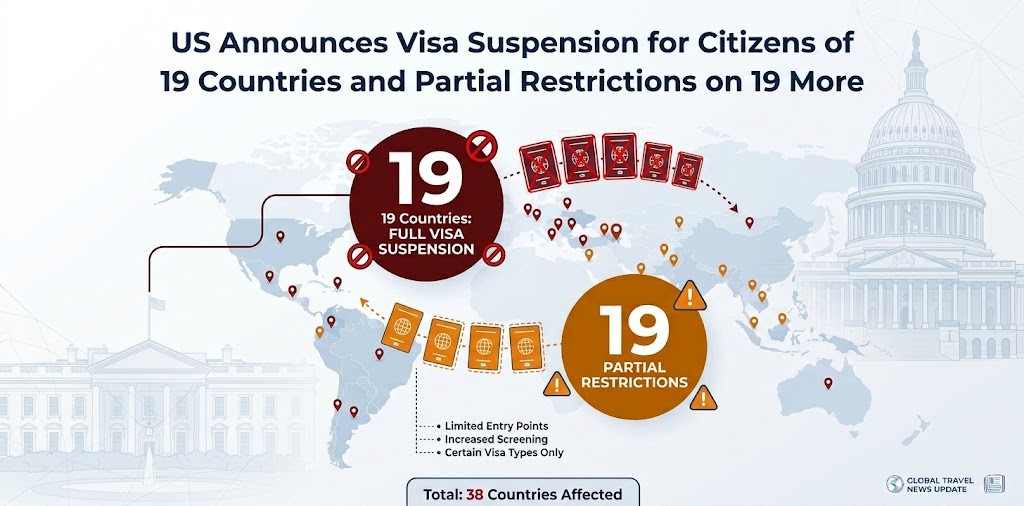 US Announces Visa Suspension for Citizens of 19 Countries and Partial Restrictions on 19 More