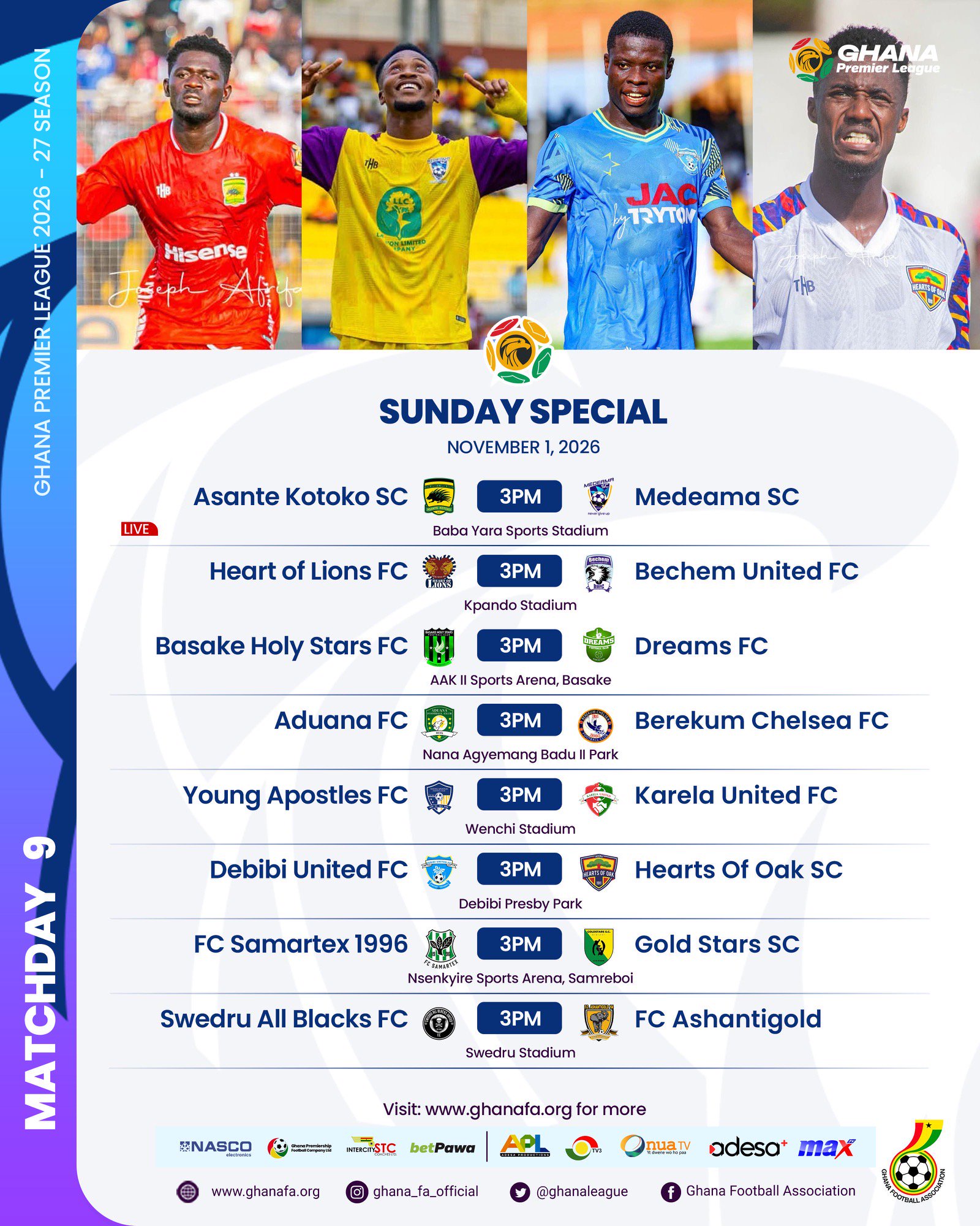 2026/27 Ghana Premier League: Week 9 Match Preview – Heart of Lions vs Bechem United