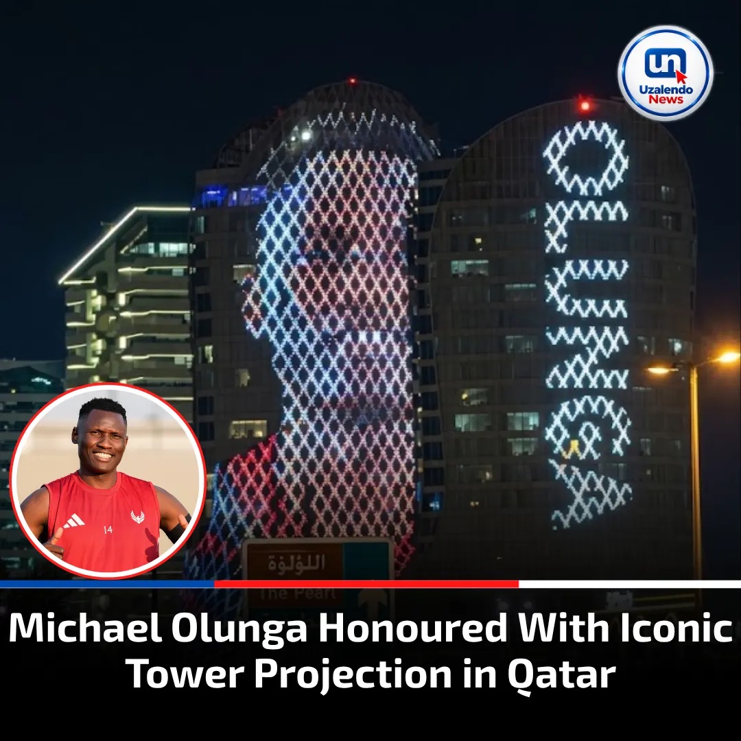 Michael Olunga Honoured With Iconic Tower Projection in Qatar
