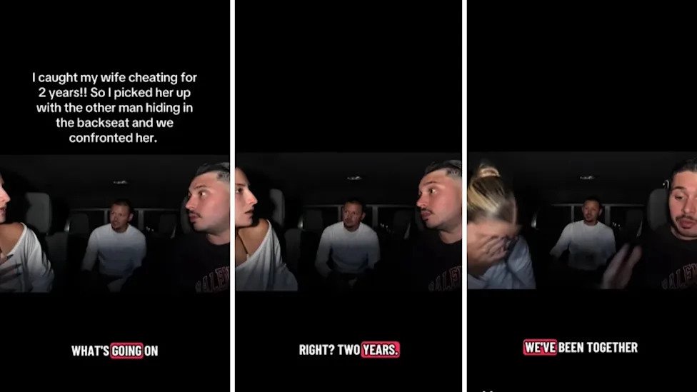 Man catches his wife cheating for 2 years. He picks her up with her lover hiding in the backseat, and she immediately switches allegiance
