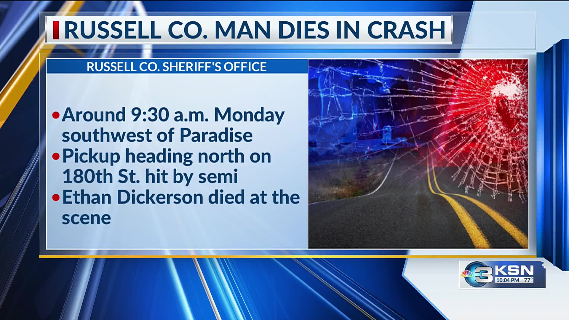 Russell County man killed in crash involving pickup, semi, near Russell