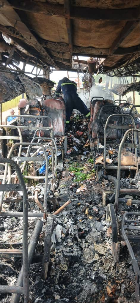 16 passengers escape death as moving bus catches fire on Bole-Sawla highway (Photos)