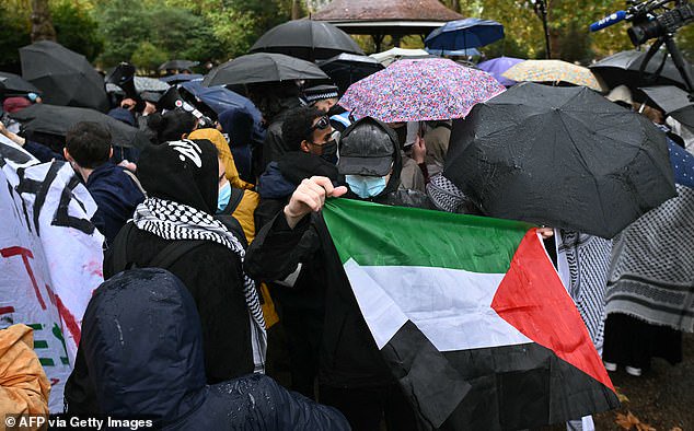 Students chant pro-Palestinian slogans at October 7 march with huge police presence in London