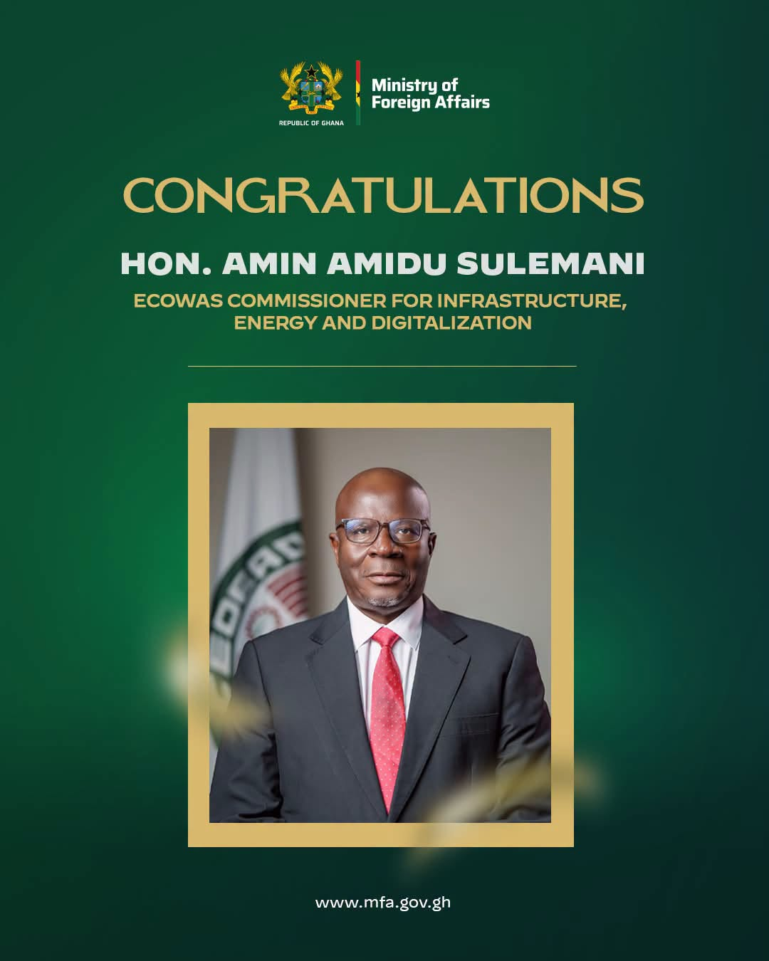 Ghana Congratulates Amin Amidu Sulemani On ECOWAS Appointment