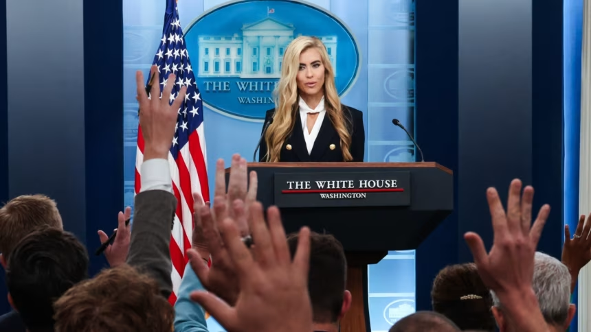 Trump’s new White House press secretary Katie Zacharia keeps first briefing short