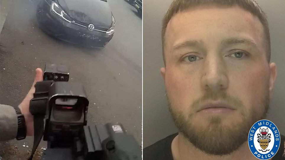 Moment escaped prisoner rams armed police in gym car park