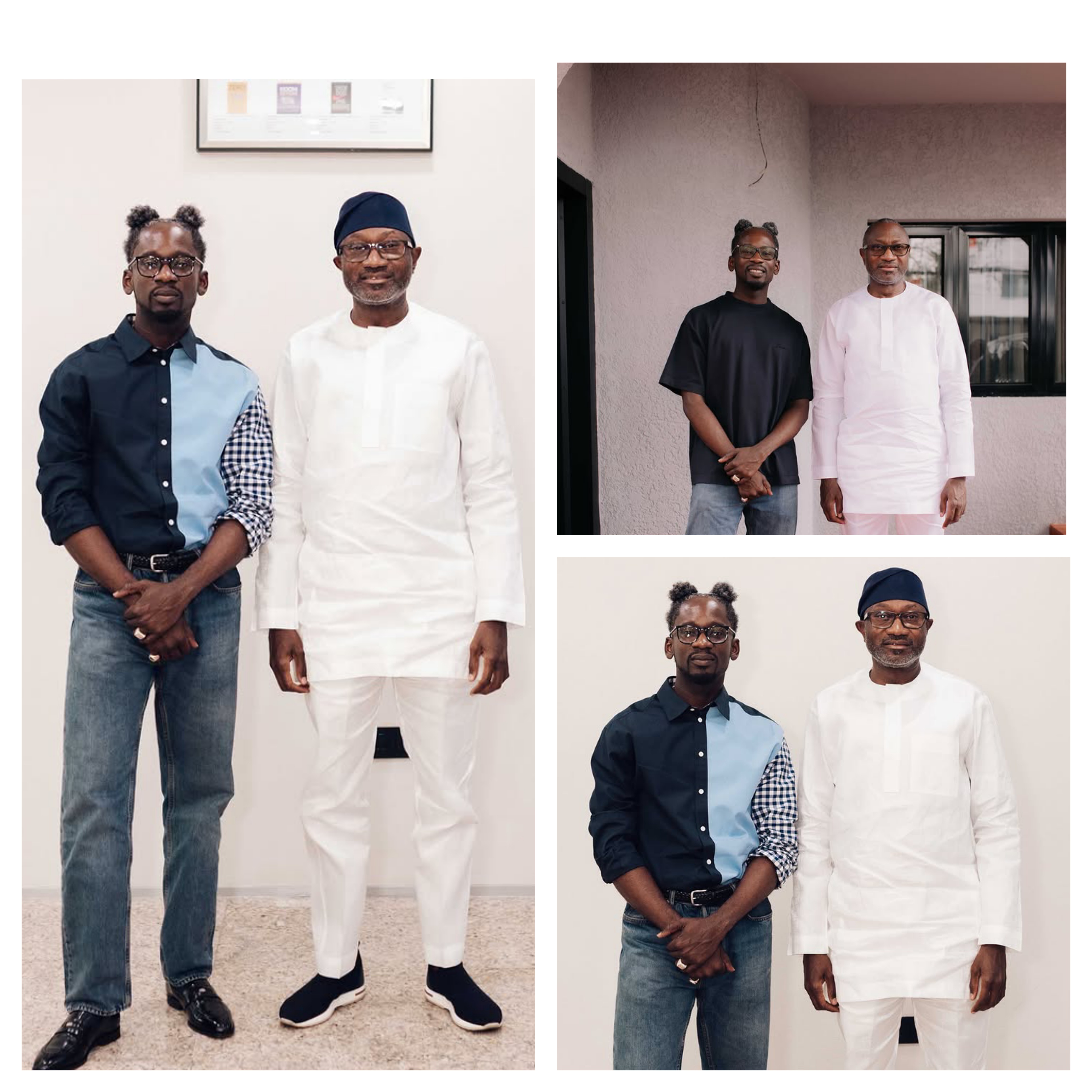 Reactions as Mr Eazi Shares Photos Spending Time With Femi Otedola at Their Offices