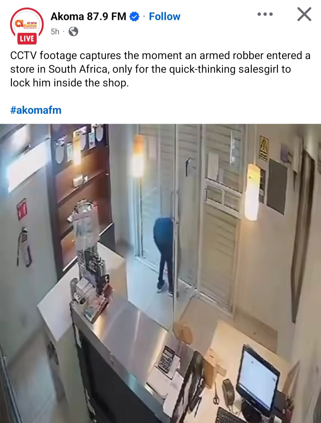 Some Ghanaians Commend Sales Girl for Quick Thinking After Locking Armed Robber Inside Shop