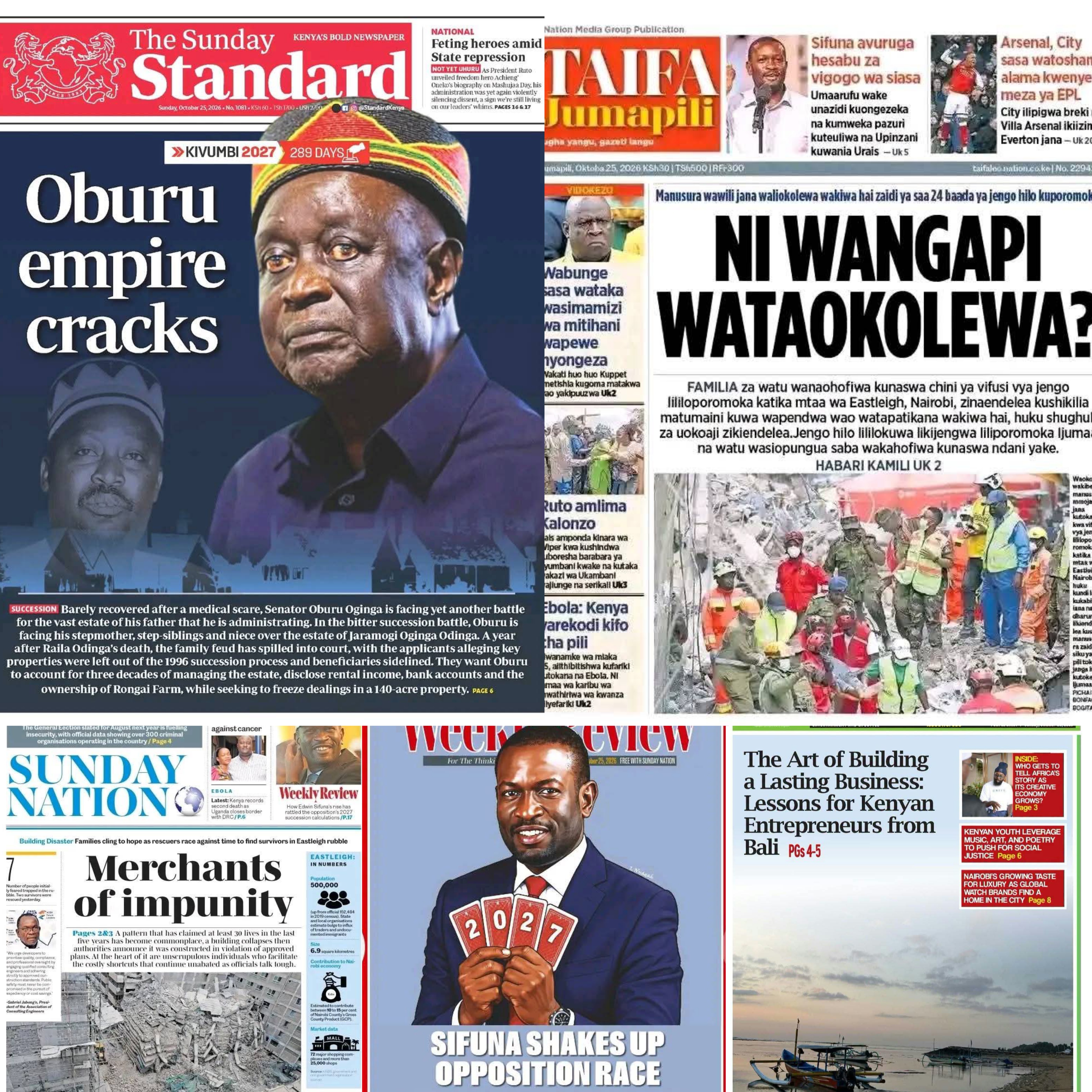 All Sunday 25 October 2026 Newspaper Headlines Review: Standard, Daily Nation, Taifa Leo, Star, PD