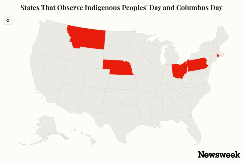 Map Shows States That Observe Indigenous Peoples’ Day and Columbus Day