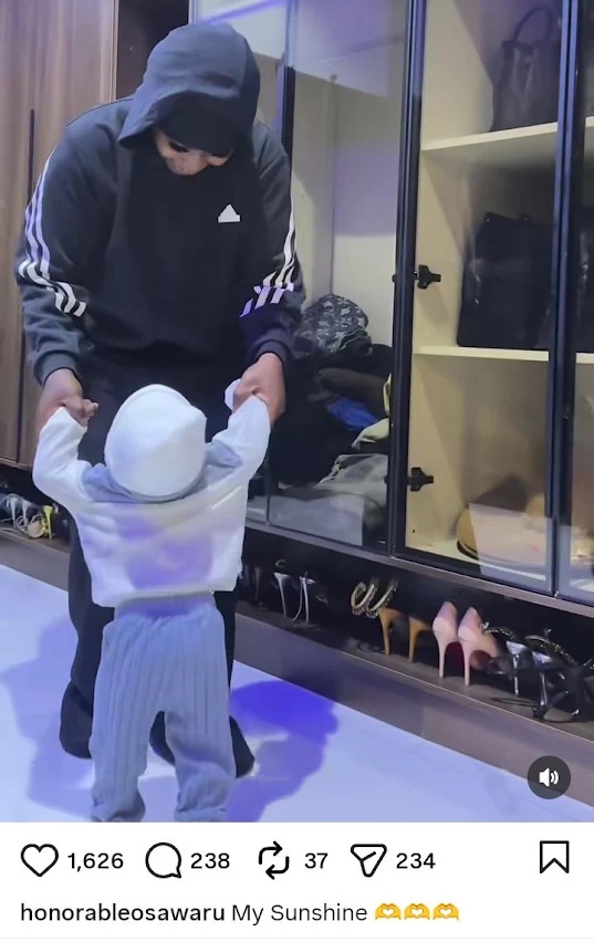 Singer Tuface Idibia’s Wife Honorable Natasha Osawaru Seen Teaching Their Son Tubaby How To Walk In New Video