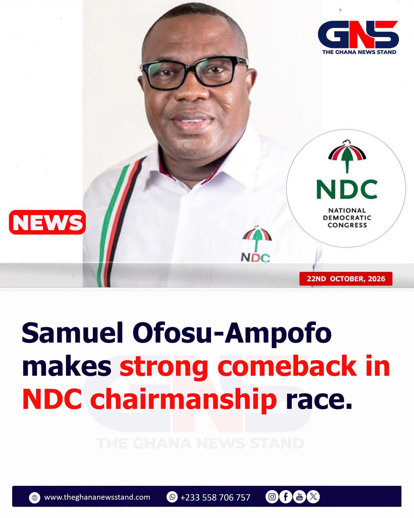 Samuel Ofosu-Ampofo makes strong comeback in NDC chairmanship race