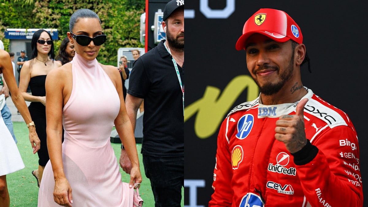 Kim Kardashian Wears Pink Alaia Dress to Cheer on Boyfriend Lewis Hamilton at F1 Singapore Sprint Race