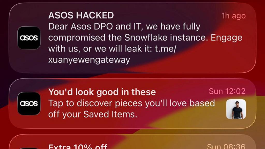 Asos shoppers sent pop-up message apparently from hackers threatening retailer