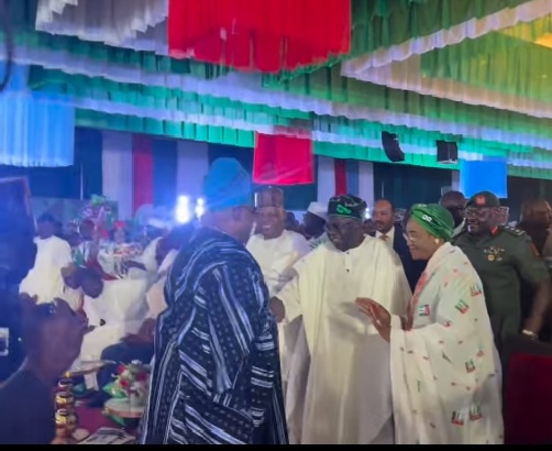 Video: Gov. Ademola Adeleke of Accord Party Spotted at APC Campaign Council Inauguration in Abuja