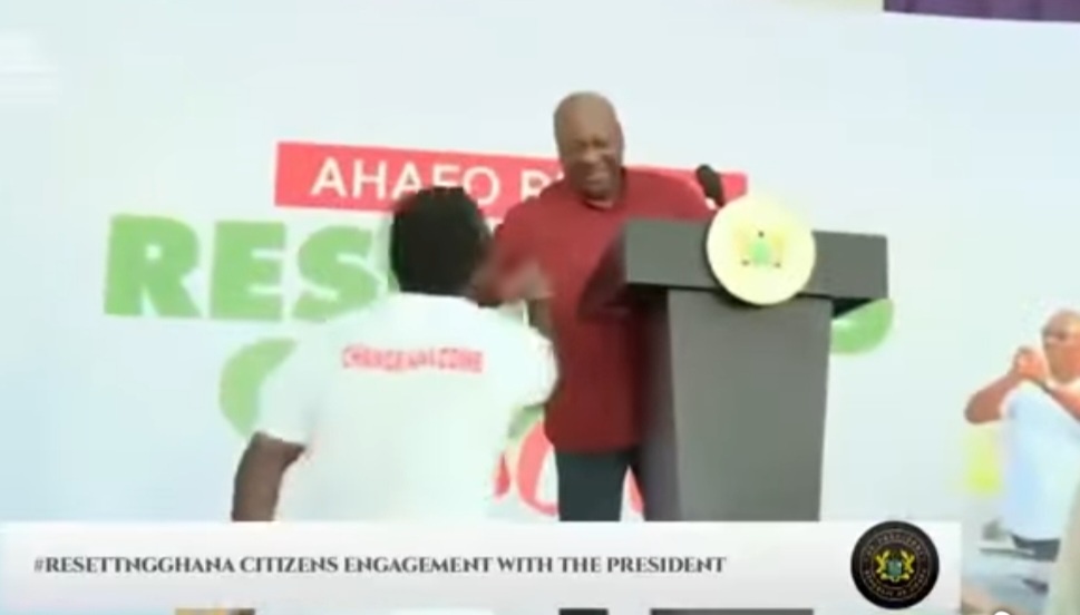 Ahafo Resident Celebrates After President Mahama Grants His Handshake Request