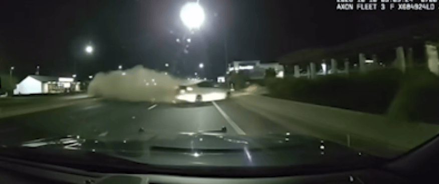WATCH: Officer and out of control car nearly collide in Visalia