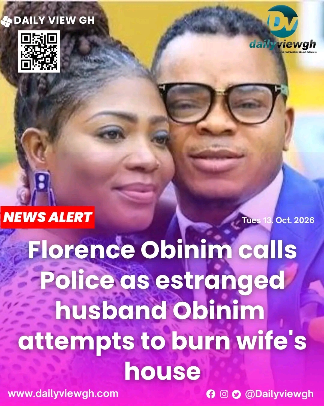 Florence obinim calls police as estranged husband bishop obinim allegedly attempts to burn her house