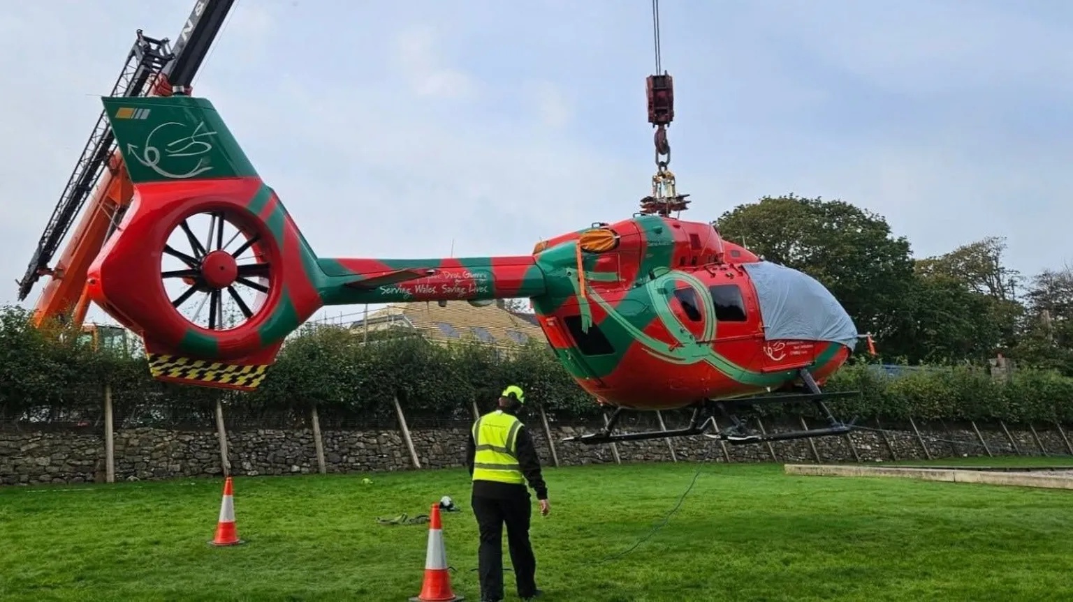 Air ambulance craned out of holiday park after hitting goalpost