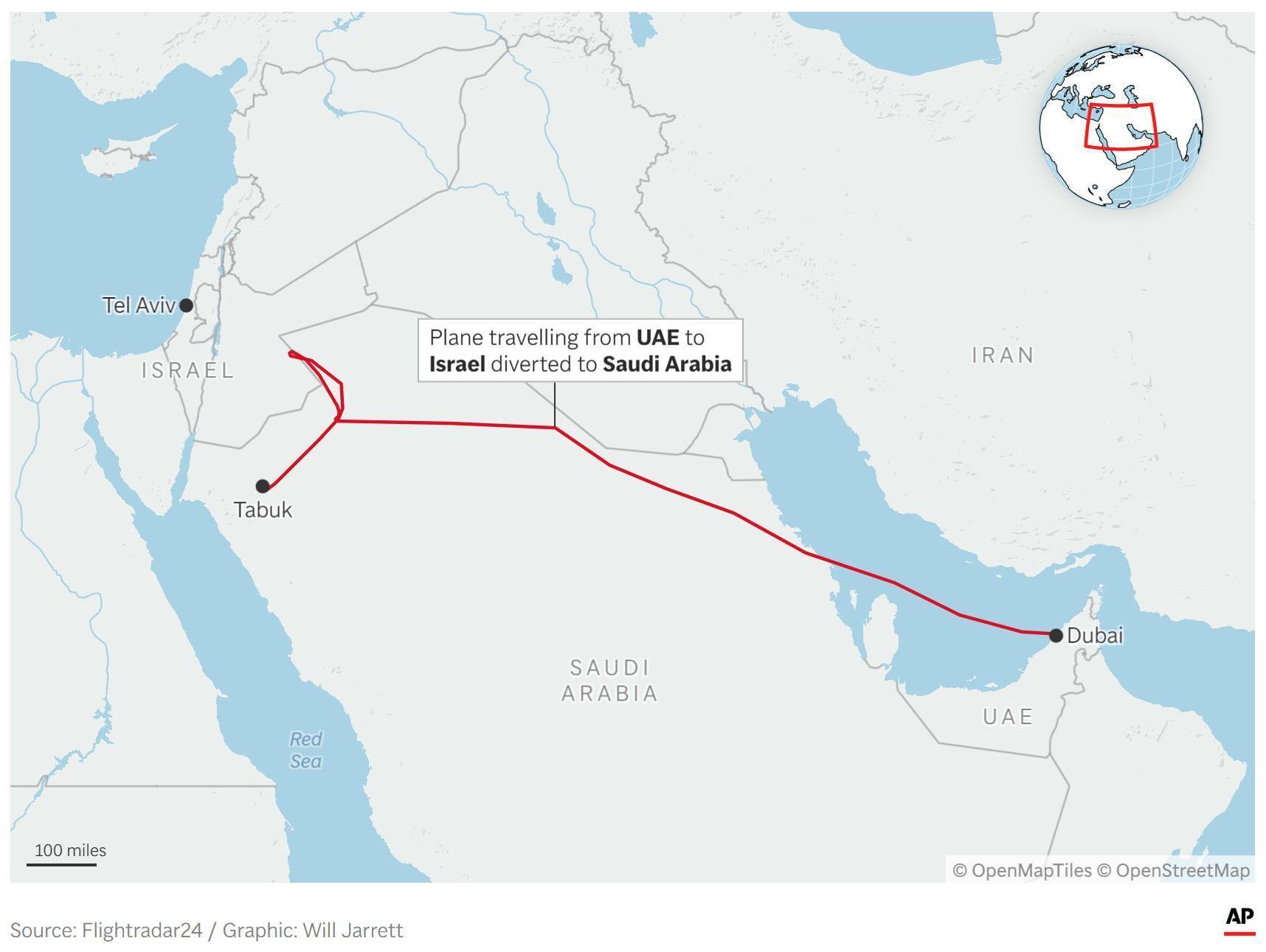 An Israel-bound plane diverts to Saudi Arabia for emergency landing and other Mideast developments
