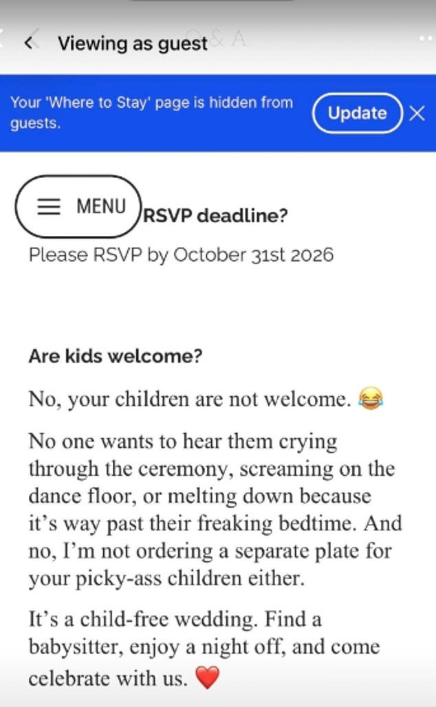Bride and groom raise eyebrows over ‘harsh’ rule banning kids at wedding – leaving guests stunned