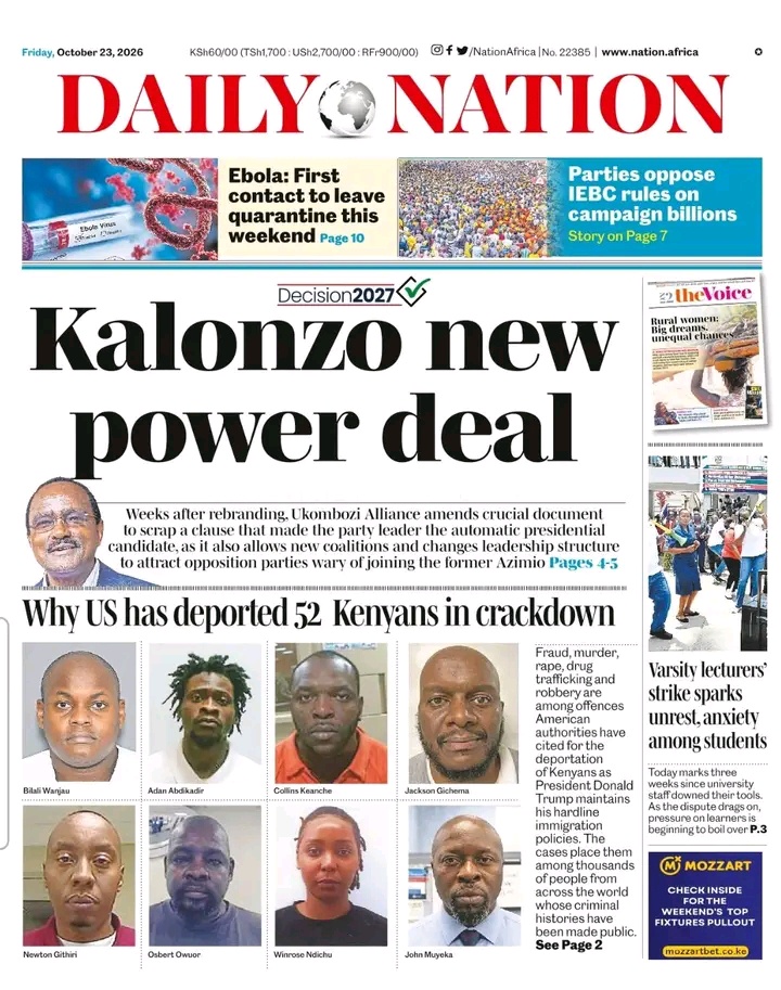 Friday 23rd Oct Newspapers: the Star, People Daily, Standard, Taifa Leo, Business Daily, Nairobian