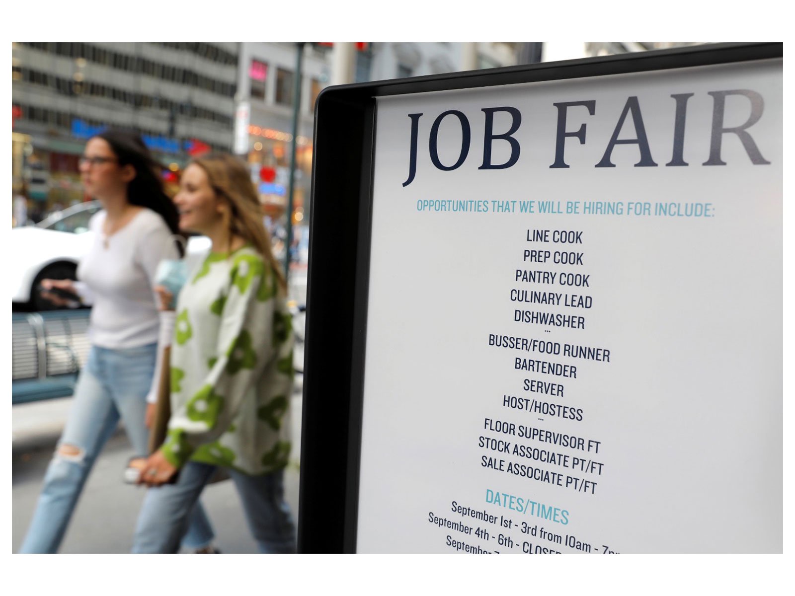 US job openings fall to five-month low in August; layoffs remain subdued