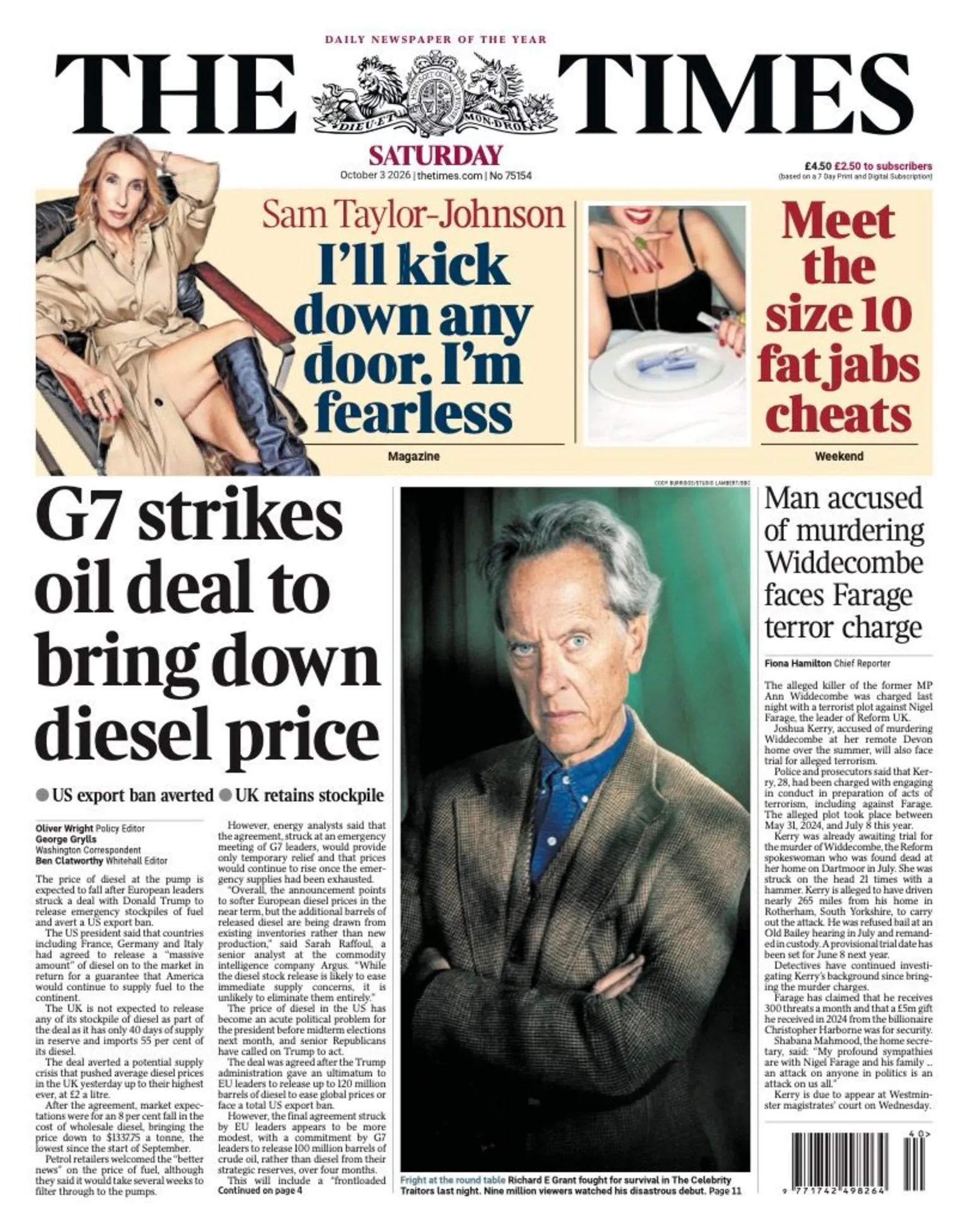 ‘G7 strikes oil deal’ and ‘Alison’s TV heart scare’
