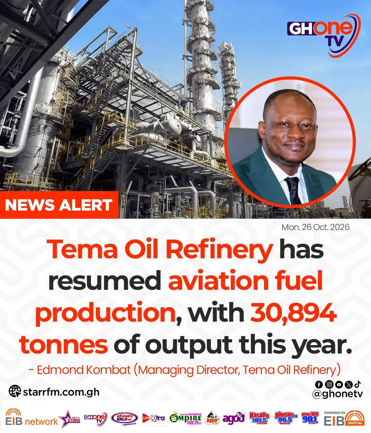 Tema Oil Refinery Resumes Aviation Fuel Production, Records 30,894 Tonnes This Year
