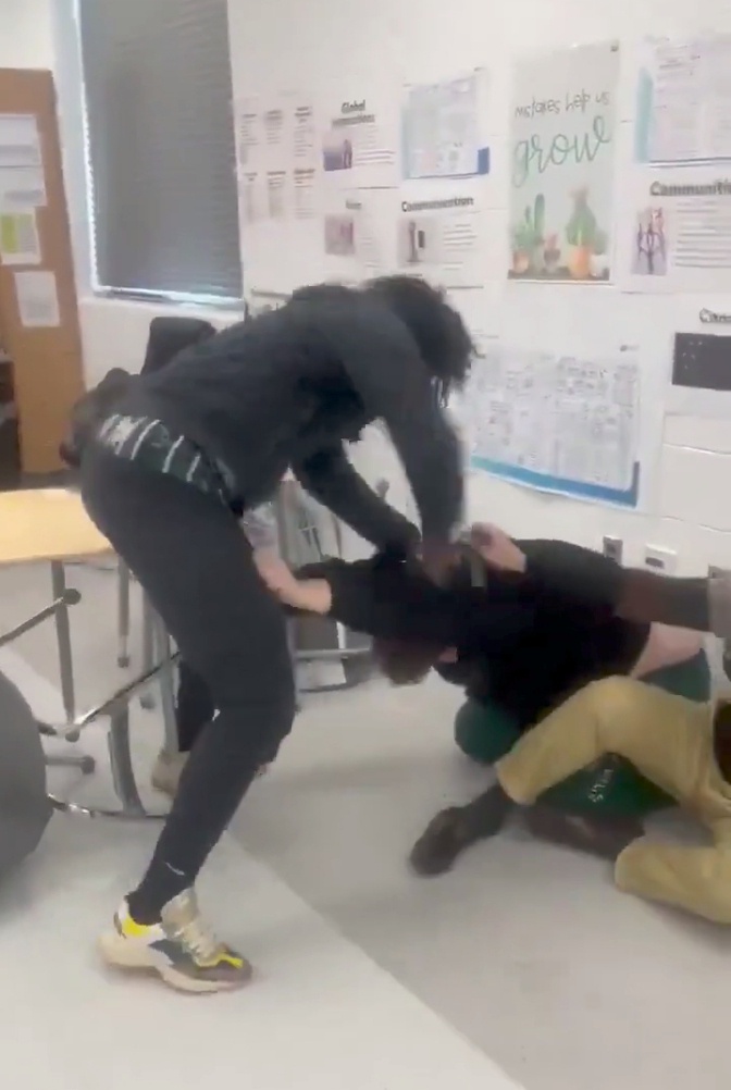 Horrifying School Fight footage Shows Black “Teen” Beating a White Student and Shoving Teacher