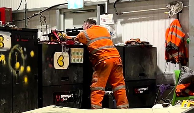 Moment HS2 night-shift workers fire a powerful air rifle inside workshop – as five are sacked from £100billion rail project