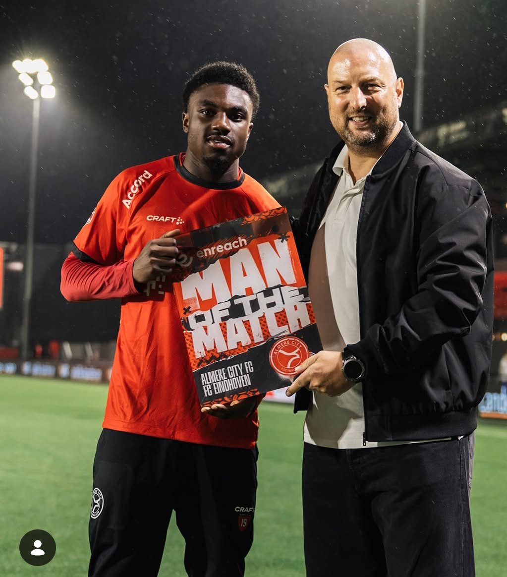 Dutch-born Ghanaian youngster Emmanuel Poku wins Match of the Match Award in Almere City FC victory against FC Eindhoven in the Dutch Eerste Divisie