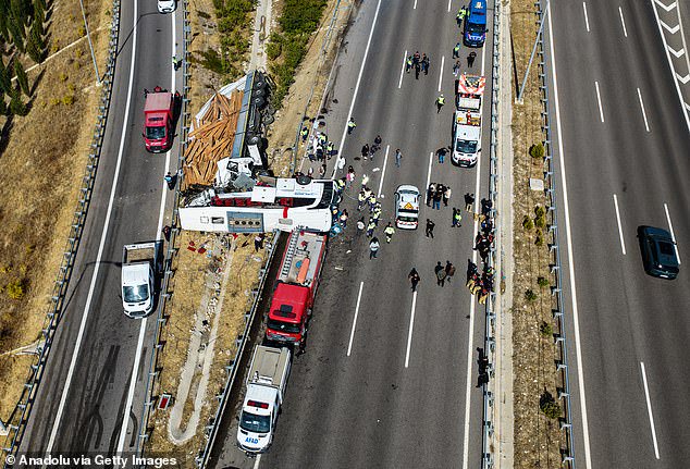 Eleven people are killed and 27 hurt after bus and lorry crash in Turkey