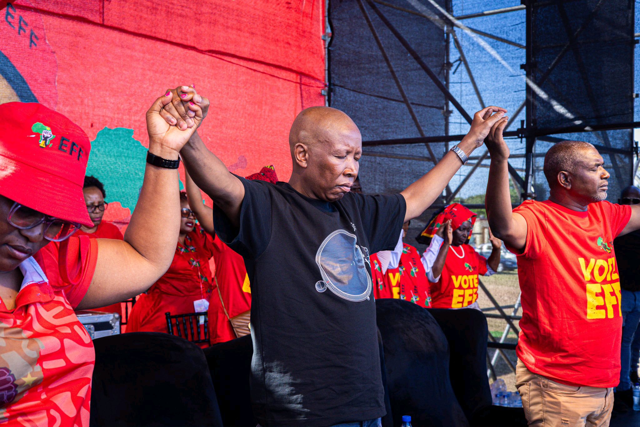 Julius Malema Caught in a Prayer Moment With Two EFF Leaders