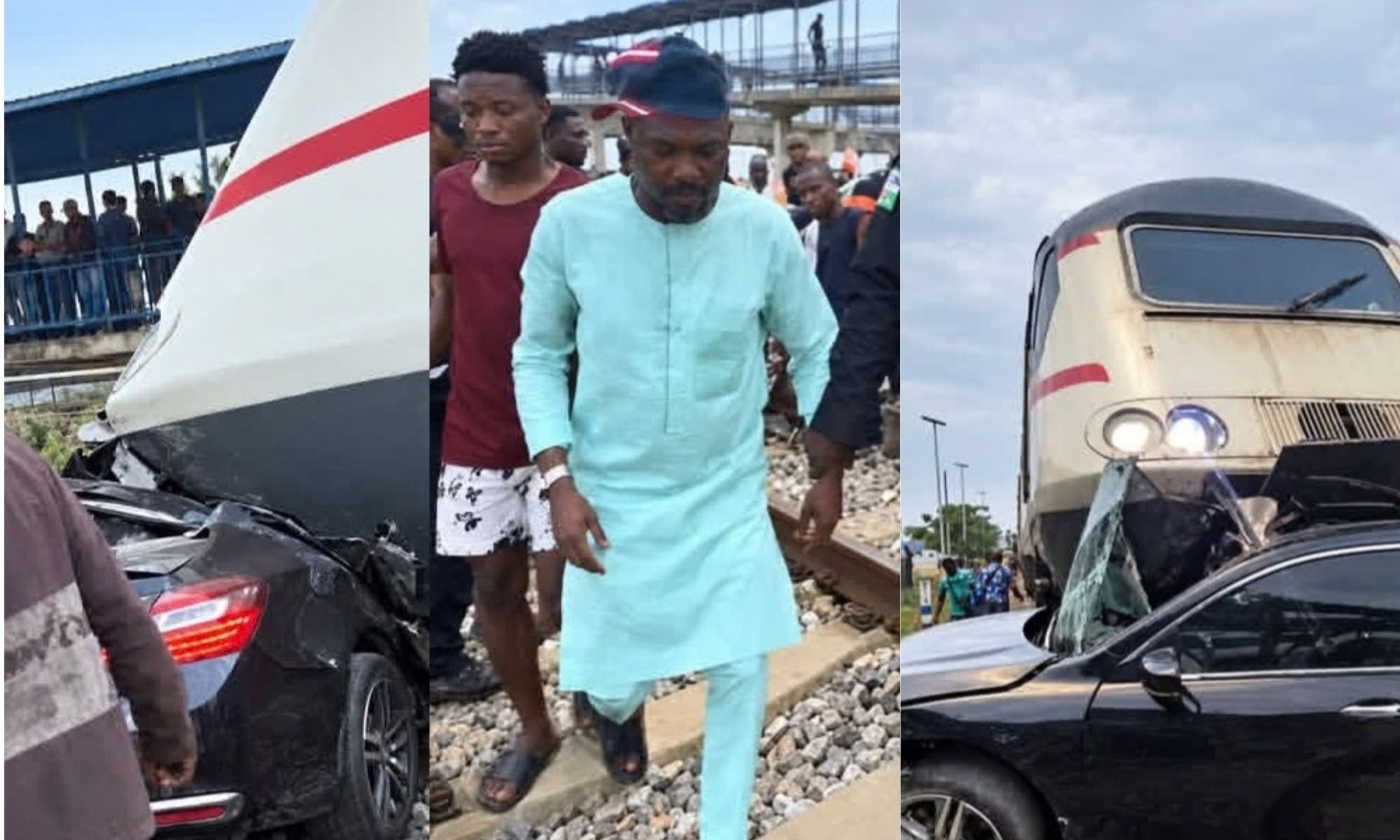 Lagos Train Crash: 55-Year-Old Driver Escapes Unhurt as Honda Car Is Wrecked [PICTURES]