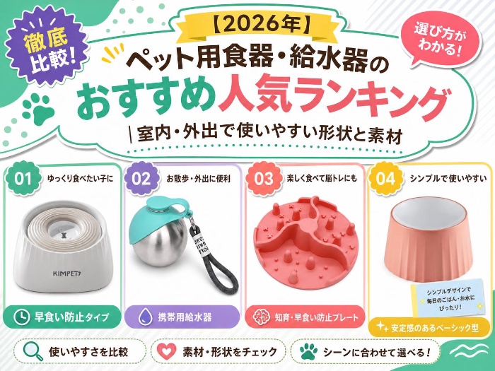 【2026年】ペット用食器・給水器のおすすめ人気ランキング｜室内・外出で使いやすい形状と素材