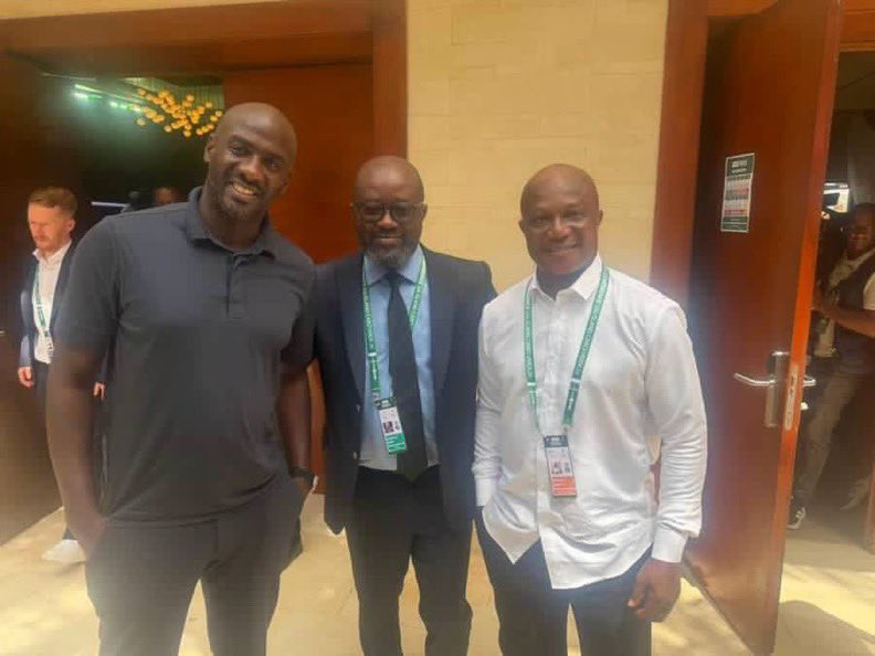 Kurt Okraku Meets Former Black Stars Coaches Otto Addo and Kwesi Appiah at CAF Conference
