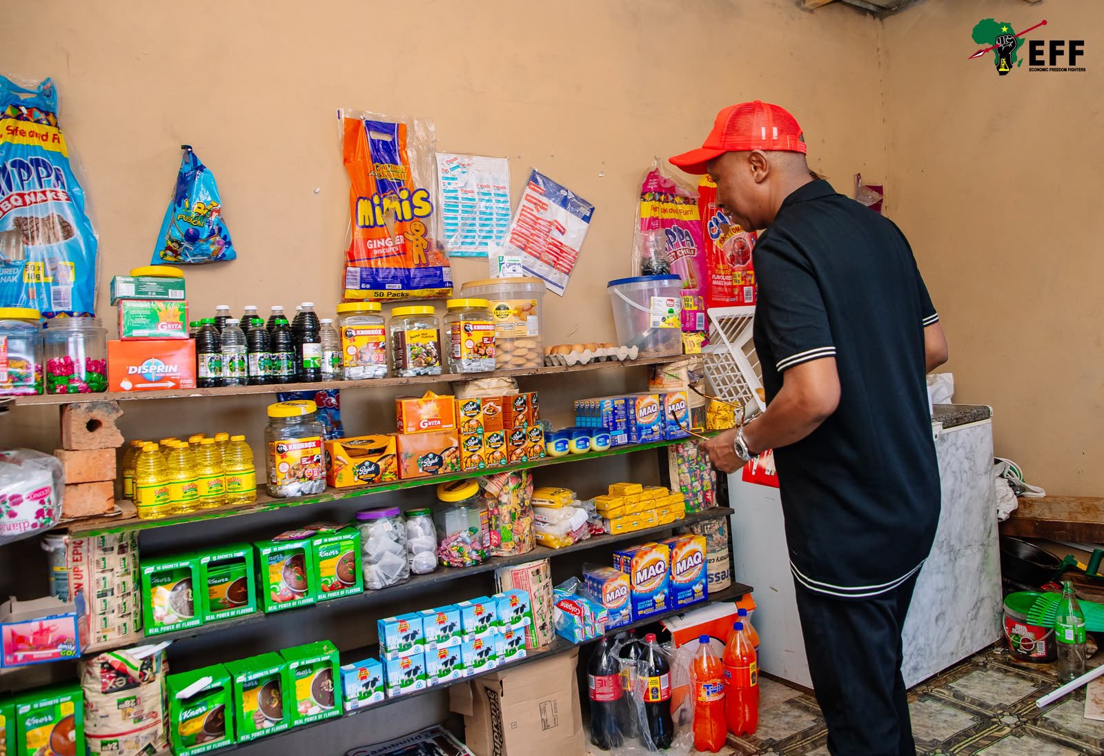 Malema praises local spaza shop owners during door-to-door campaign