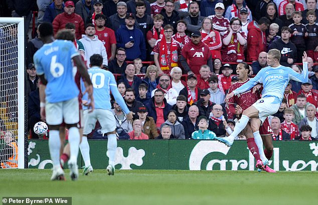 ‘I see you more than my missus!’: Erling Haaland’s hilarious reaction to cameraman after leading Man City to a perfect Premier League start at Liverpool