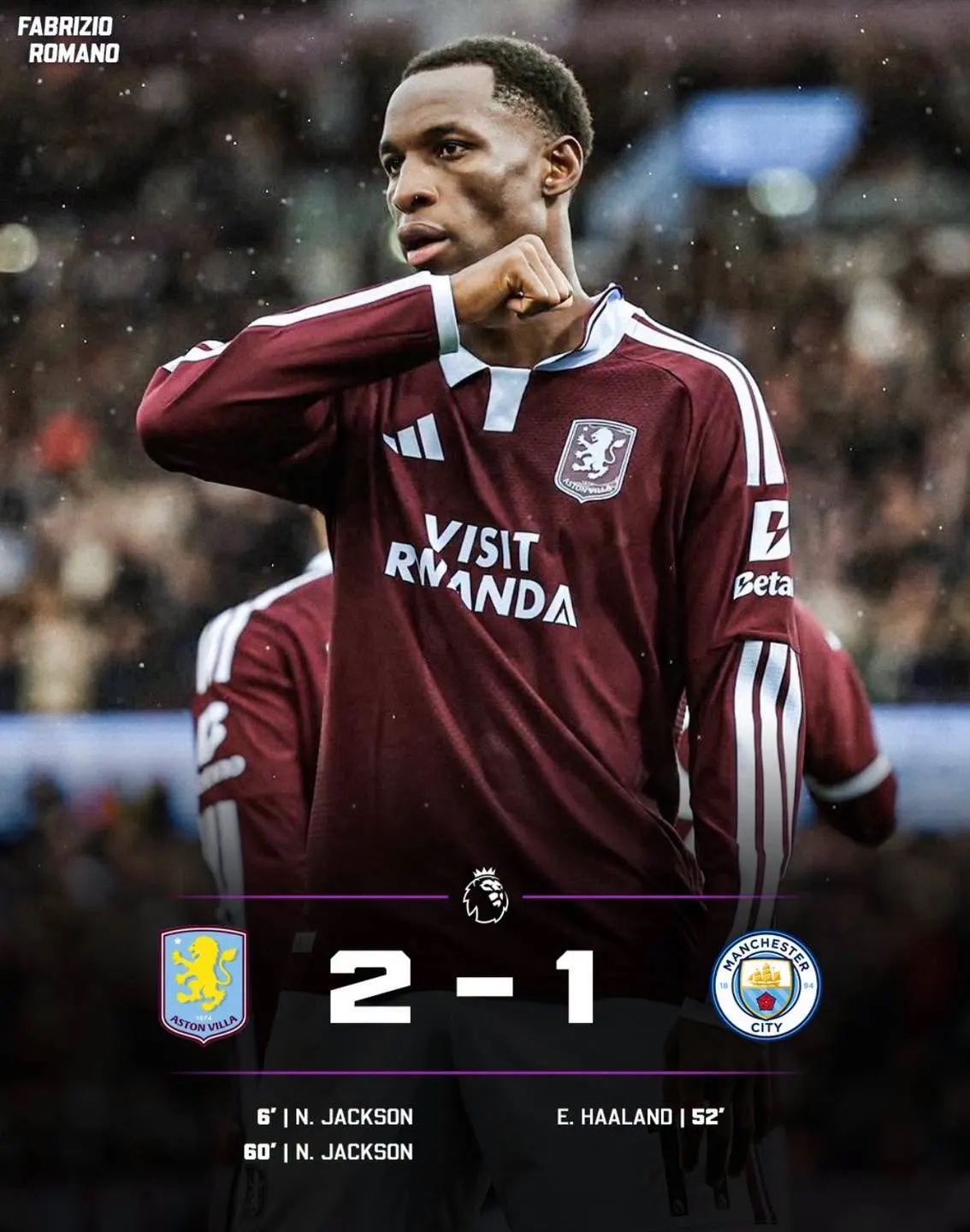 Nicolas Jackson Brace Ends Manchester City’s Winning Run Against Aston Villa