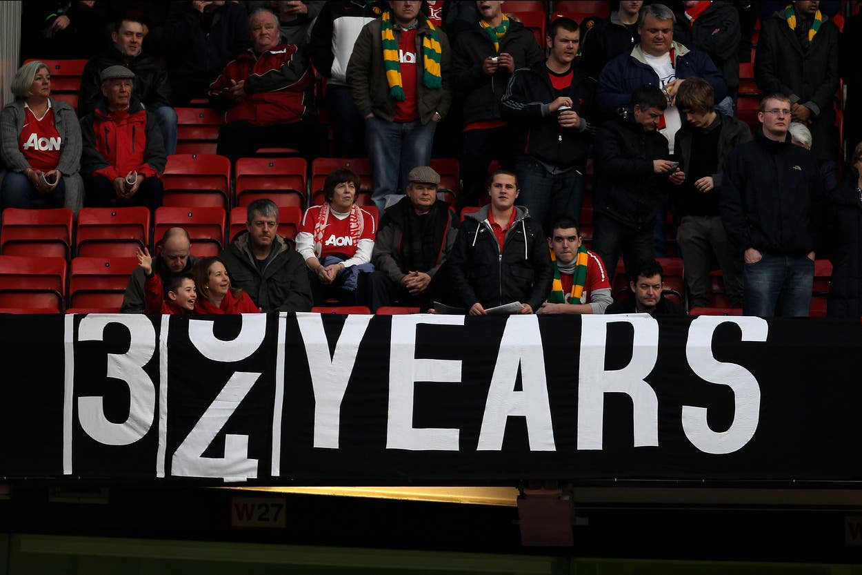 Manchester United fans bring back banner mocking Man City trophy drought after guilty verdict