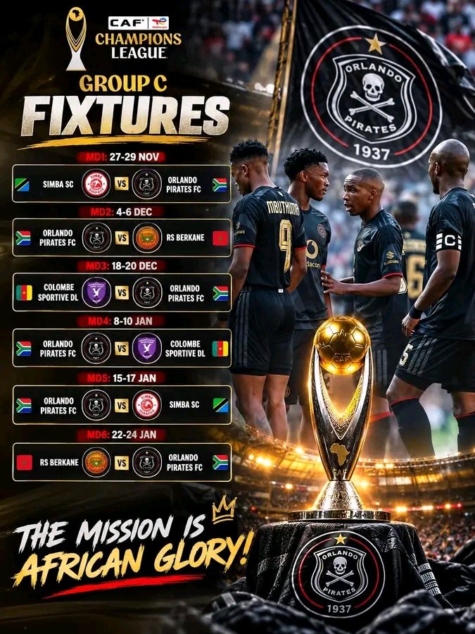 Orlando Pirates’ Next Six CAF Champions League Fixtures Revealed