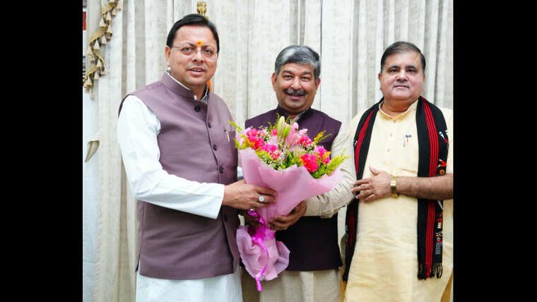 CM Pushkar Singh Dhami Congratulates Newly Elected Rajya Sabha MP Dinesh Arya