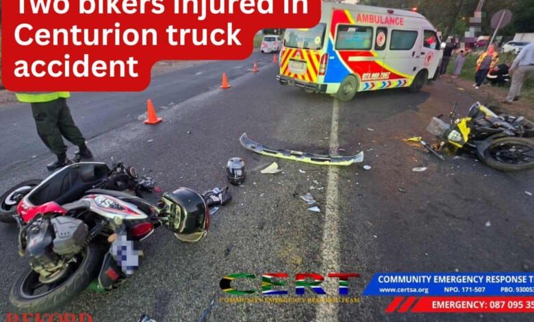 Two bikers injured in Centurion truck accident