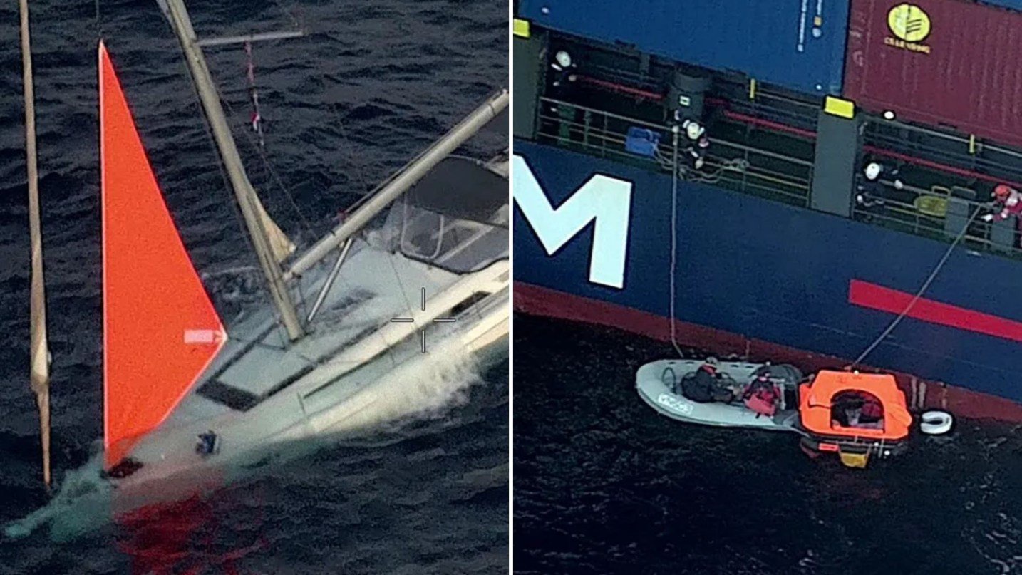 Shocking moment 52ft yacht sinks after being attacked by gang of 8 whales leaving crew stranded in sea
