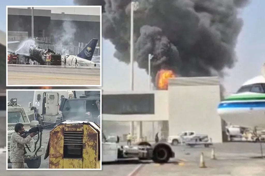 Three killed after Iran’s Houthi rebels blitz plane at major airport in ballistic missile barrage as flights halted
