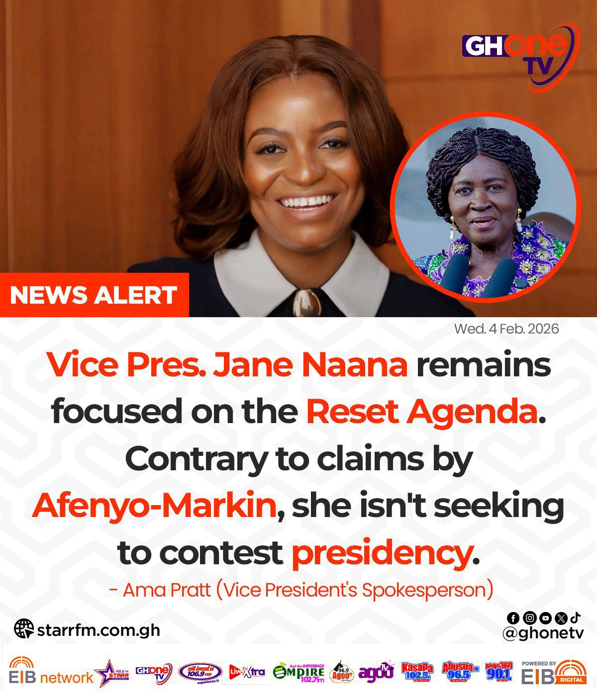 Vice President Jane Naana Opoku-Agyemang Breaks Silence on 2028 Presidential Speculation
