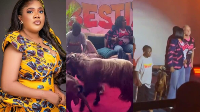 “This creativity isn’t it at all” – Toyin Abraham stirs reactions as she storms exhibition with Goats (Video)