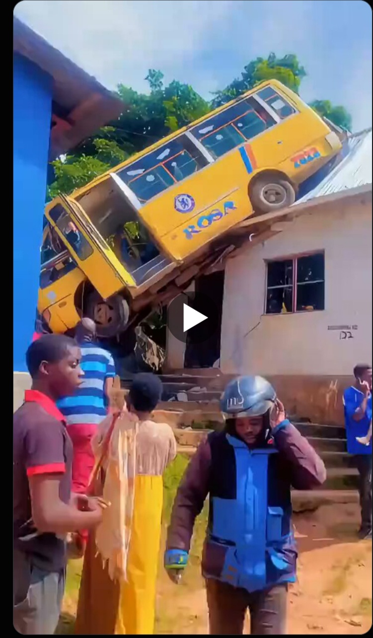 A Bus Has Veered Onto The Roof Of A Building—Bizarre Incident Leaves Question About How It Got There
