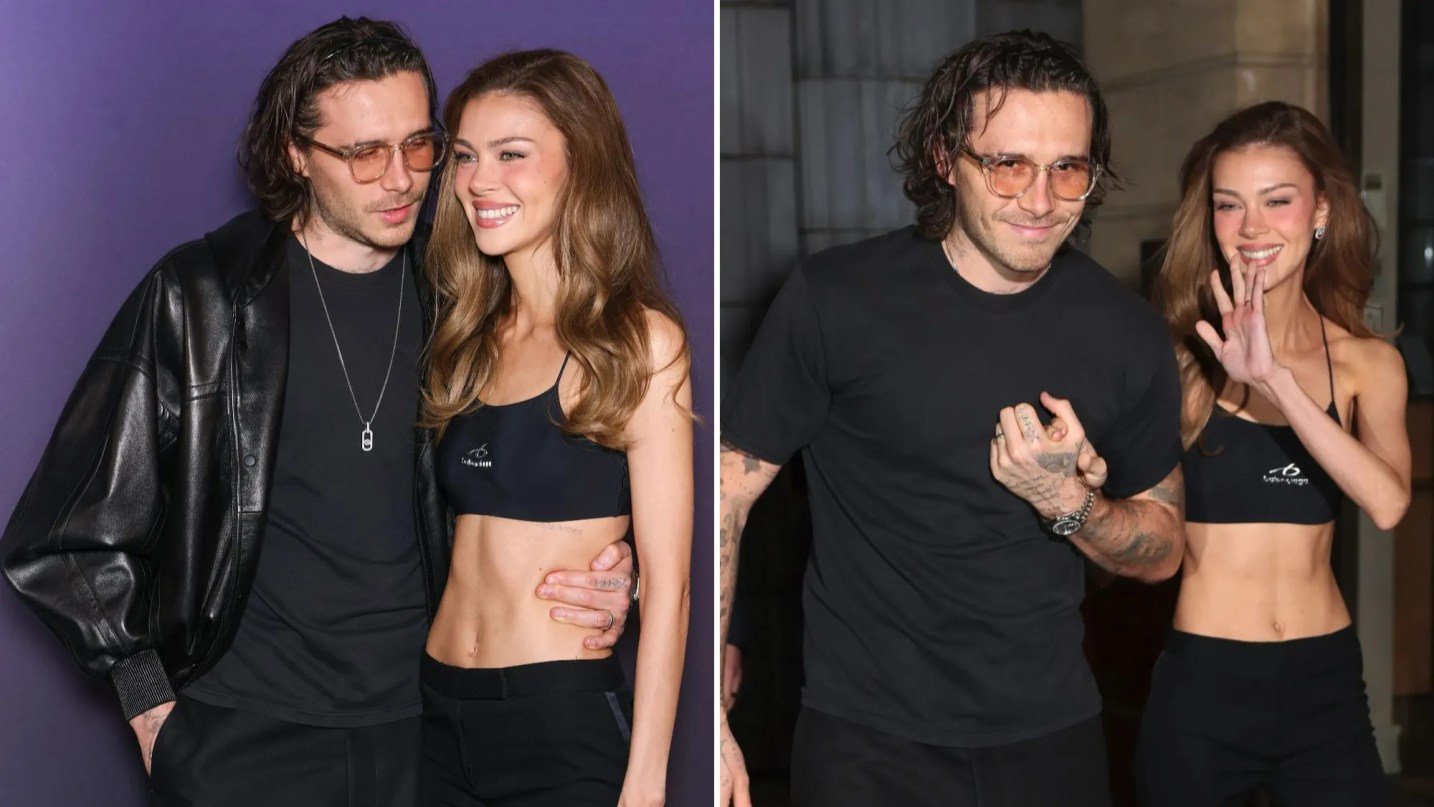 Nicola Peltz flashes toned abs while husband Brooklyn Beckham shows off growing locks at Paris Fashion Week